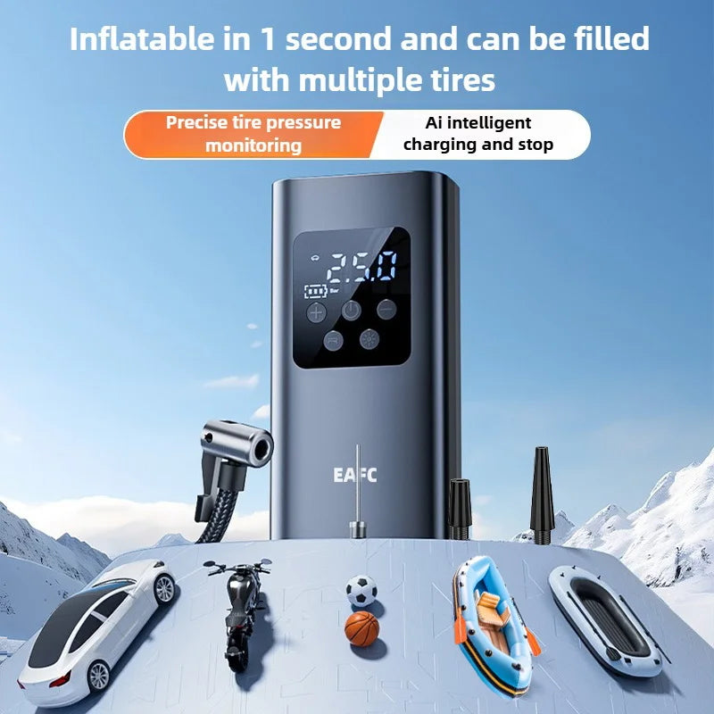 🚗 Przenośna Pompka Samochodowa 150 PSI – Bezprzewodowy Kompresor z Wyświetlaczem LED