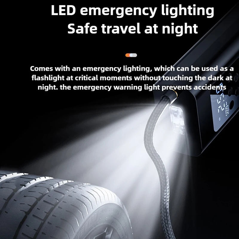 🚗 Przenośna Pompka Samochodowa 150 PSI – Bezprzewodowy Kompresor z Wyświetlaczem LED